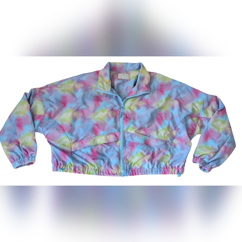 Cozi Cropped Windbreaker Jacket Women's Size Medium - Multicolor Tie-Dye Pattern